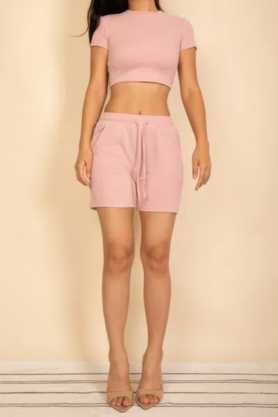 Truedames Fitted Crop Tee & Adjustable Drawstring Shorts Set In Pink