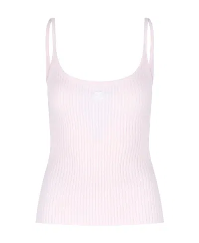 Courrèges Logo Embroidered Ribbed Sleeveless Top In Pink