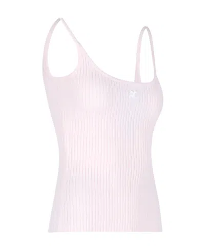 Courrèges Logo Embroidered Ribbed Sleeveless Top In Pink
