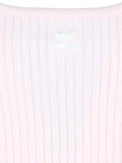 Courrèges Logo Embroidered Ribbed Sleeveless Top In Pink