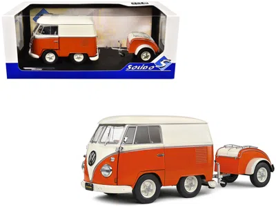 Solido 1950 Volkswagen Kool Kombi Van With Trailer Orange And White 1/18 Diecast Model Car By  In Red