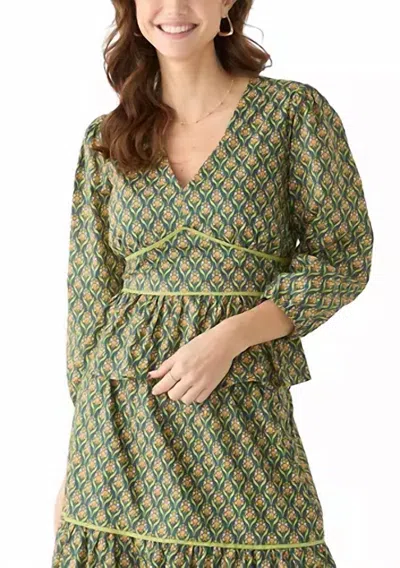 Adelyn Rae Rita Peplum Top In Navy/green In Multi