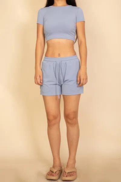 Truedames Ribbed Knit Drawstring Lounge Shorts Set In Gray