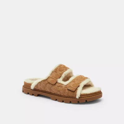 Coach Outlet Two Band Sport Slide In Signature Suede In Brown