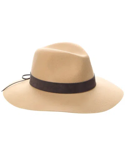 Bruno Magli Wide Brim Leather-trim Wool Fedora In Brown