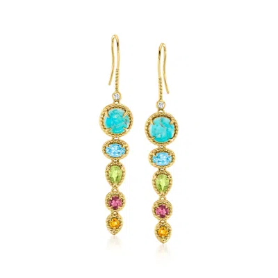 Ross-simons Turquoise And Multi-gemstone Drop Earrings With Lab-grown Diamonds In 18kt Gold Over Sterling In Gold