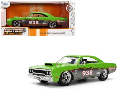 Jada 1970 Plymouth Road Runner #938 Green And Gray Metallic "bigtime Muscle" Series 1/24 Diecast Model Ca In Green
