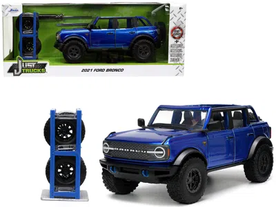 Jada 2021 Ford Bronco Open-top Candy Blue Metallic With Extra Wheels "just Trucks" Series 1/24 Diecast Mo In Blue
