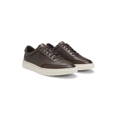 Hugo Boss Leather Trainers With Contrast Rubber Outsole In Brown