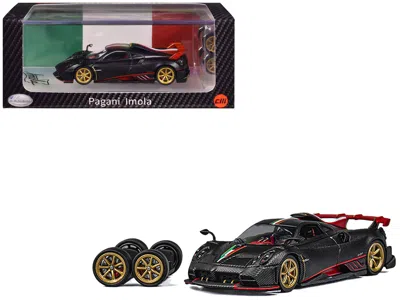 Cm Models Pagani Imola Black Carbon With Italian Flag Stripes With Extra Wheels 1/64 Diecast Model Car By Cm M In Black