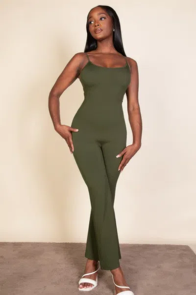Truedames Ribbed Sleeveless Wide Leg Jumpsuit In Green