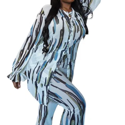 Koy & Victoria Vicky Long Sleeve Top In Ada Print In Blue