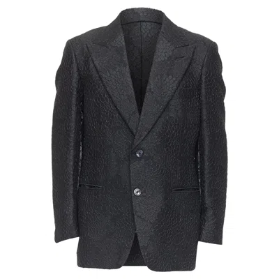 Tom Ford Cooper Floral 3d Brocade Peak Lapel Tuxedo Blazer In Black