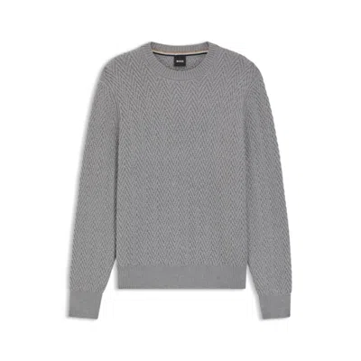 Hugo Boss Virgin-wool Sweater With Herringbone Structure In Gray