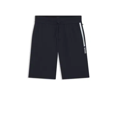 Hugo Boss Cotton-terry Shorts With Contrast Stripe And Logo In Blue