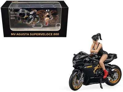 Cm Models Mv Agusta Superveloce 800 Motorcycle Black And Gold With Figure 1/64 Diecast Model By Cm Model In Black