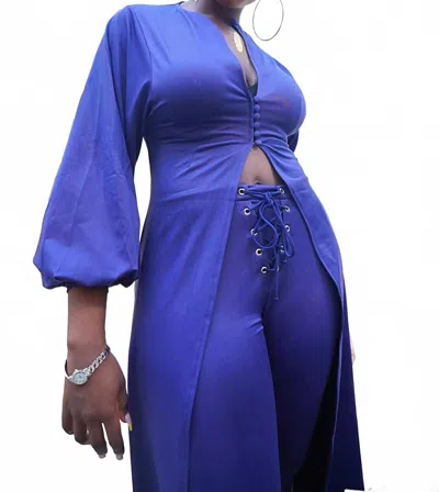 Koy & Victoria Ify Long Sleeve Duster In Royal Blue In Brown