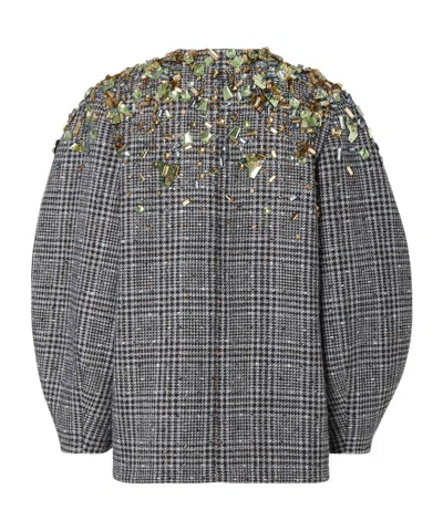 Fendi Women Blouson Jacket In Wool And Cotton Tweed With A Check Pattern In Gray