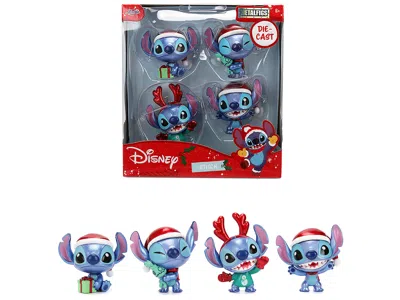 Jada Set Of 4 Diecast Figures "disney's Stitch Christmas Edition" "metalfigs" Series By  In Blue