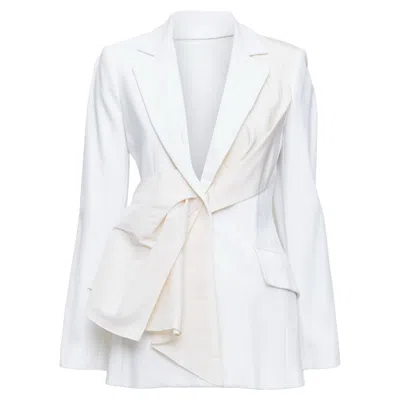 Carolina Herrera Cream Draped Pocketed Fitted Blazer In White