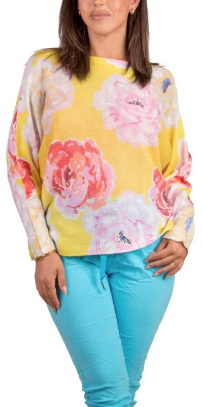 Gigi Moda Daria Flower Print Batwing Sweater In Yellow In Pink