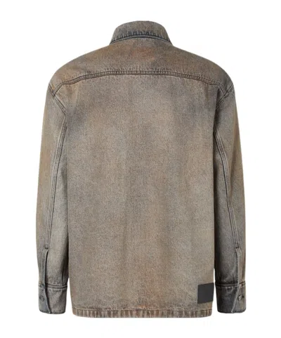 Fendi Long-sleeved Denim Shirt In Gray
