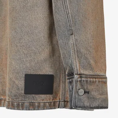 Fendi Long-sleeved Denim Shirt In Gray