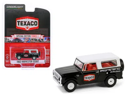 Greenlight 1963 Harvester Scout "texaco" Black With White Top And Red Interior "texaco Special Edition" Series  In Black