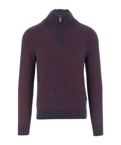 K-way Wool Blend Sweater With Zipper At The Neck In Burgundy
