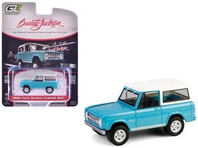Greenlight 1966 Ford Bronco Custom Suv Turquoise Blue With White Top "barrett-jackson" Series 15 1/64 Diecast M In Multi