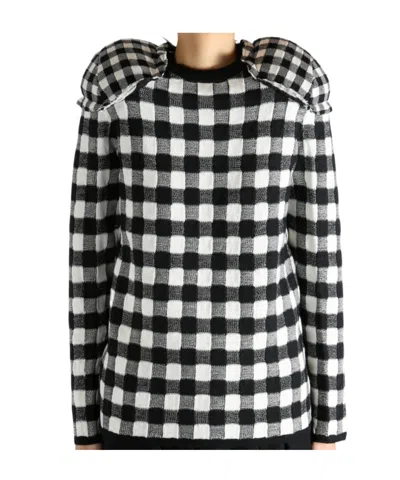 Comme Des Garçons Wool Sweater With Textured Square Embroidery In Black