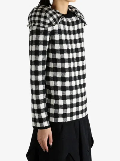 Comme Des Garçons Wool Sweater With Textured Square Embroidery In Black