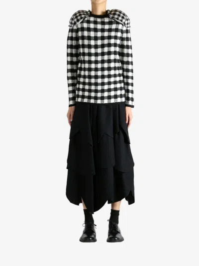 Comme Des Garçons Wool Sweater With Textured Square Embroidery In Black