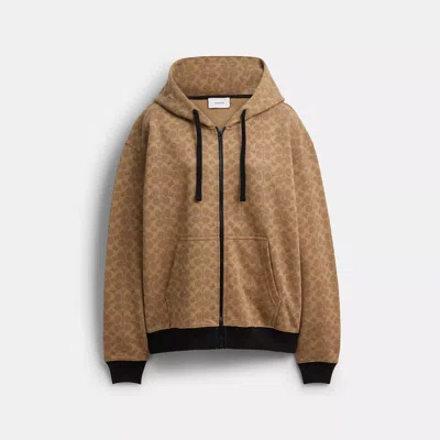 Coach Outlet All Over Signature Zip Hoodie In Organic Cotton In Brown
