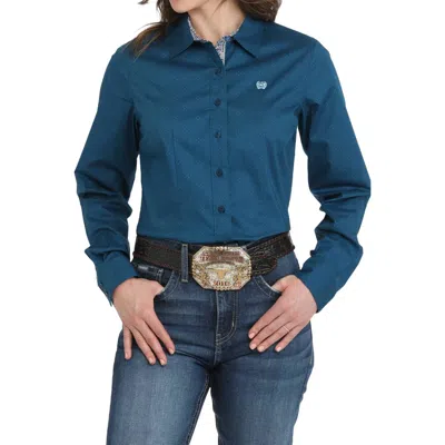Cinch Long Sleeve Diamond Print Button Shirt In Blue In Blue