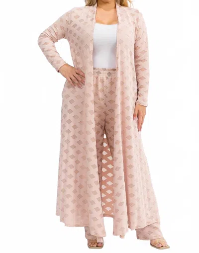 Karen T Design Longline Cardigan & Pants Mesh Set In Nude Pink In Pink