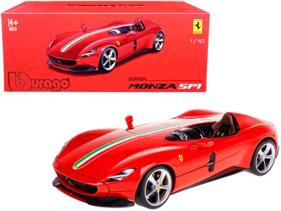 Bburago Ferrari Monza Sp1 Red With Italian Flag Stripes "signature Series" 1/18 Diecast Model Car By  In Red