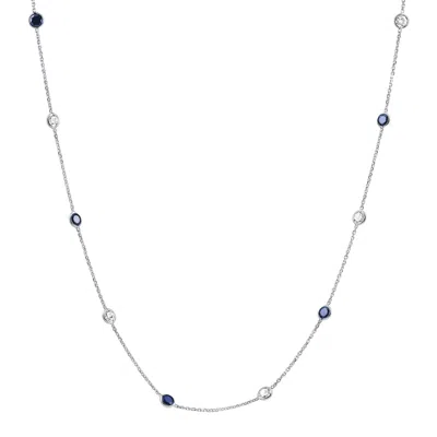 Pompeii3 1/2 Ct Tw Genuine Blue Sapphire & Diamond By The Inch 18" Necklace In Silver