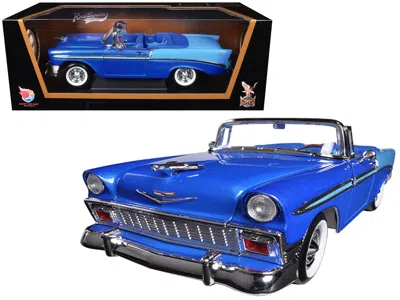 Road Signature 1956 Chevrolet Bel Air Convertible Dark Blue Metallic And Light Blue 1/18 Diecast Model Car By Road  In Blue