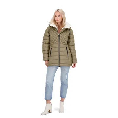 Steve Madden Cozy Lined Glacier Shield Womens Cozy Quilted Glacier Shield Coat In Green