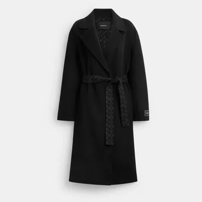 Coach Outlet Belted Wool Long Coat In Black