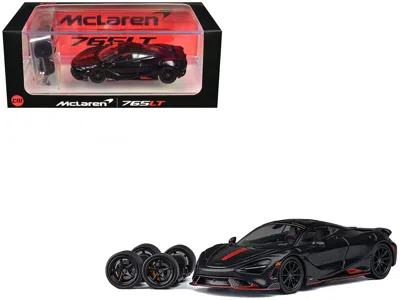 Cm Models Mclaren 765lt Matt Black With Red Accents And Extra Wheels 1/64 Diecast Model Car By Cm Model In Black