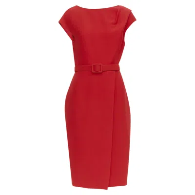 Oscar De La Renta Red Wool Belted Sheath Dress In Red