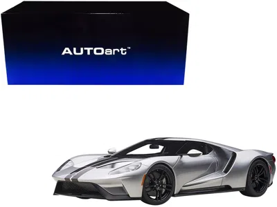 Autoart 2017 Ford Gt Ingot Silver Metallic With Black Stripes 1/12 Model Car By  In Silver