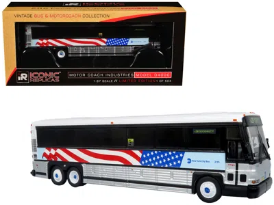 Iconic Replicas 2001 Mci D4000 Coach Bus "mta New York City - 9/11 Memorial" Silver And White With American Flag Gra In Multi