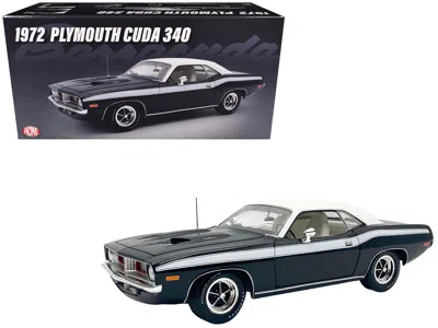 Acme 1972 Plymouth Cuda 340 Black With White Stripes Top And Interior Limited Edition To 490 Pieces World In Black
