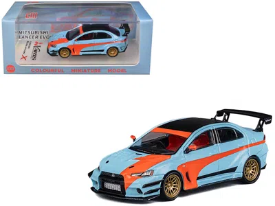 Cm Models Mitsubishi Lancer Evolution X Varis Rhd (right Hand Drive) Light Blue With Black Top And Orange Stri In Blue