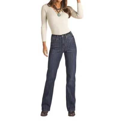 Rock And Roll Cowgirl High-rise Tonal Stripe Boot Cut Jean In Dark Blue In Blue