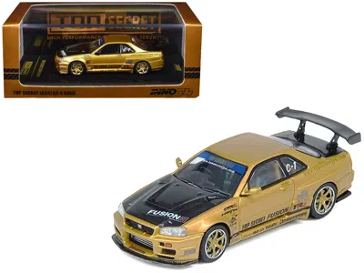 Inno Models Nissan Skyline Gt-r (r34) Rhd (right Hand Drive) "top Secret" Gold Metallic With Carbon Hood And Tru In Brown