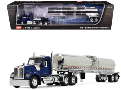 First Gear Kenworth W990 Day Cab With Walker Food Grade Tank Trailer Viper Blue 1/64 Diecast Model By Dcp/first In Blue